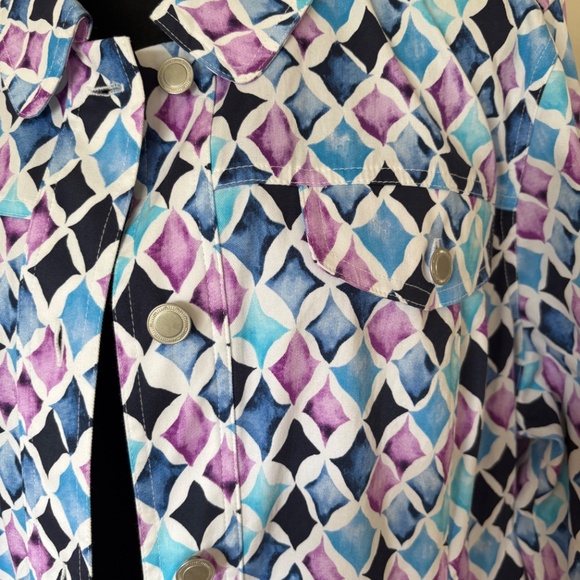 CJ Banks Multicoloured Button Up Jacket with 3/4 Sleeves 2X - Picture 2 of 6